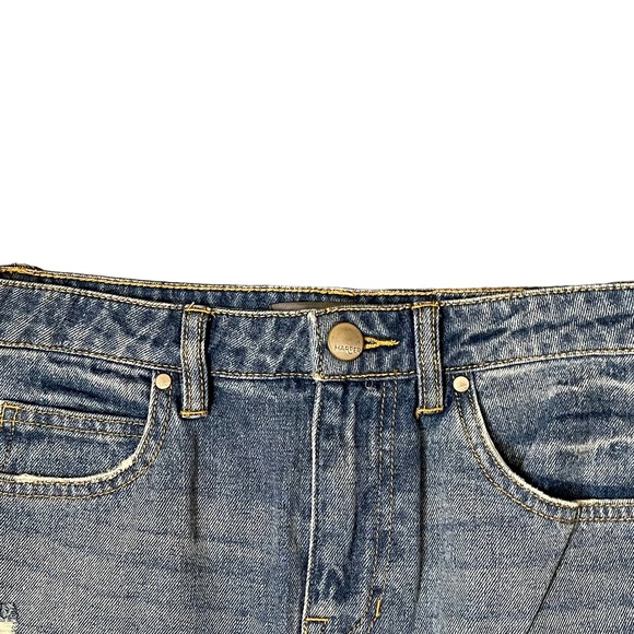 Harper A-Line Distressed Denim Mini Skirt Women Small Raw Hem Medium Wash Cotton - Picture 6 of 8